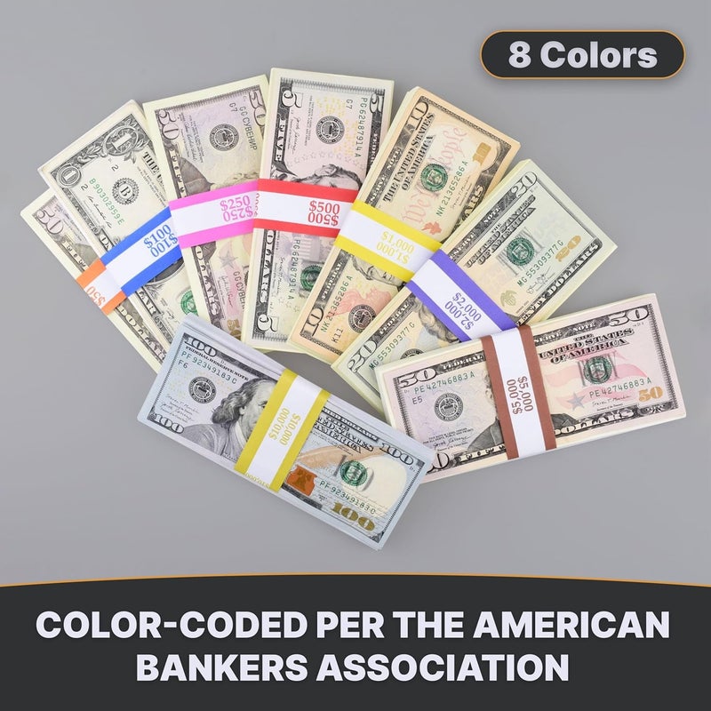 Queensell Pack of 400 Money Bands for Cash, Money Wrappers for Bills to Organize Cash - Self-Adhesive Money Straps, 8 Colors - Image 5